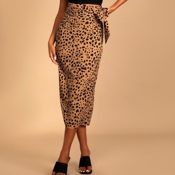 Lulus Statement-Maker Leopard Animal Print Wrap Animal Print Midi Skirt XS - Picture 2 of 10